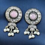 Bulk 220 Traditional Silver Plated Stud Earrings | Stone & Pearl Perfect Daily Wear Jewelry for Girls - "Baby Pink"