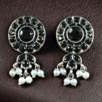 Bulk 212 Traditional Silver Plated Stud Earrings | Stone & Pearl Perfect Daily Wear Jewelry for Girls - "Black"