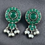 Bulk 224 Traditional Silver Plated Stud Earrings | Stone & Pearl Perfect Daily Wear Jewelry for Girls - "Green"