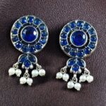Bulk 222 Traditional Silver Plated Stud Earrings | Stone & Pearl Perfect Daily Wear Jewelry for Girls - "Blue"
