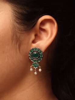 Silver plated stone and pearl stud earrings for daily wear.