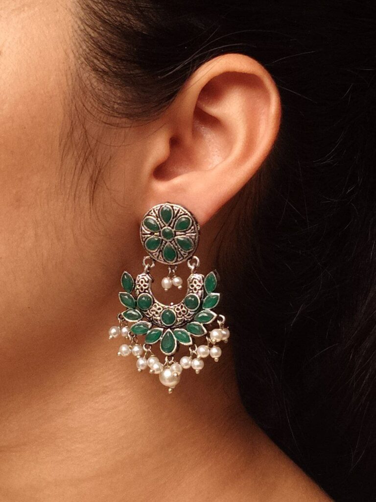 Handcrafted Unique Dangler Earrings | Elegant Traditional Stone & Pearl Detailing Jewelry