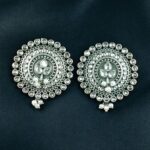 Bulk 192 Daily Wear Oxidized Round Stud Earrings | Pearl & Stone Detailing Amazing Earring For Girls - "White"