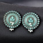 Bulk 198 Daily Wear Oxidized Round Stud Earrings | Pearl & Stone Detailing Amazing Earring For Girls - "Mint"