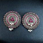 Bulk 194 Daily Wear Oxidized Round Stud Earrings | Pearl & Stone Detailing Amazing Earring For Girls - "Red"
