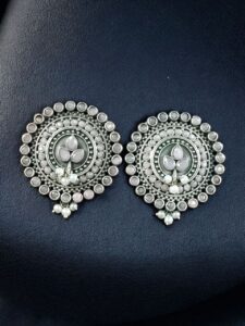 Daily Wear Oxidized Round Stud Earrings | Pearl & Stone Detailing Amazing Earring For Girls - color: "Baby Pink"