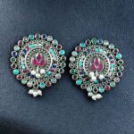 Bulk 188 Daily Wear Oxidized Round Stud Earrings | Pearl & Stone Detailing Amazing Earring For Girls - "Multi"