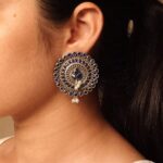 Daily Wear Oxidized Round Stud Earrings | Pearl & Stone Detailing Amazing Earring For Girls