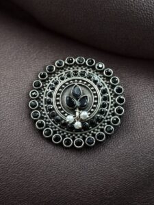Traditional Pearl & Stone Work Oxidized Adjustable Ring | Vintage Look Ethnic Perfect Jewelry For Girls - color: "Black"
