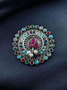 Traditional Pearl & Stone Work Oxidized Adjustable Ring | Vintage Look Ethnic Perfect Jewelry For Girls - color: "Multi"