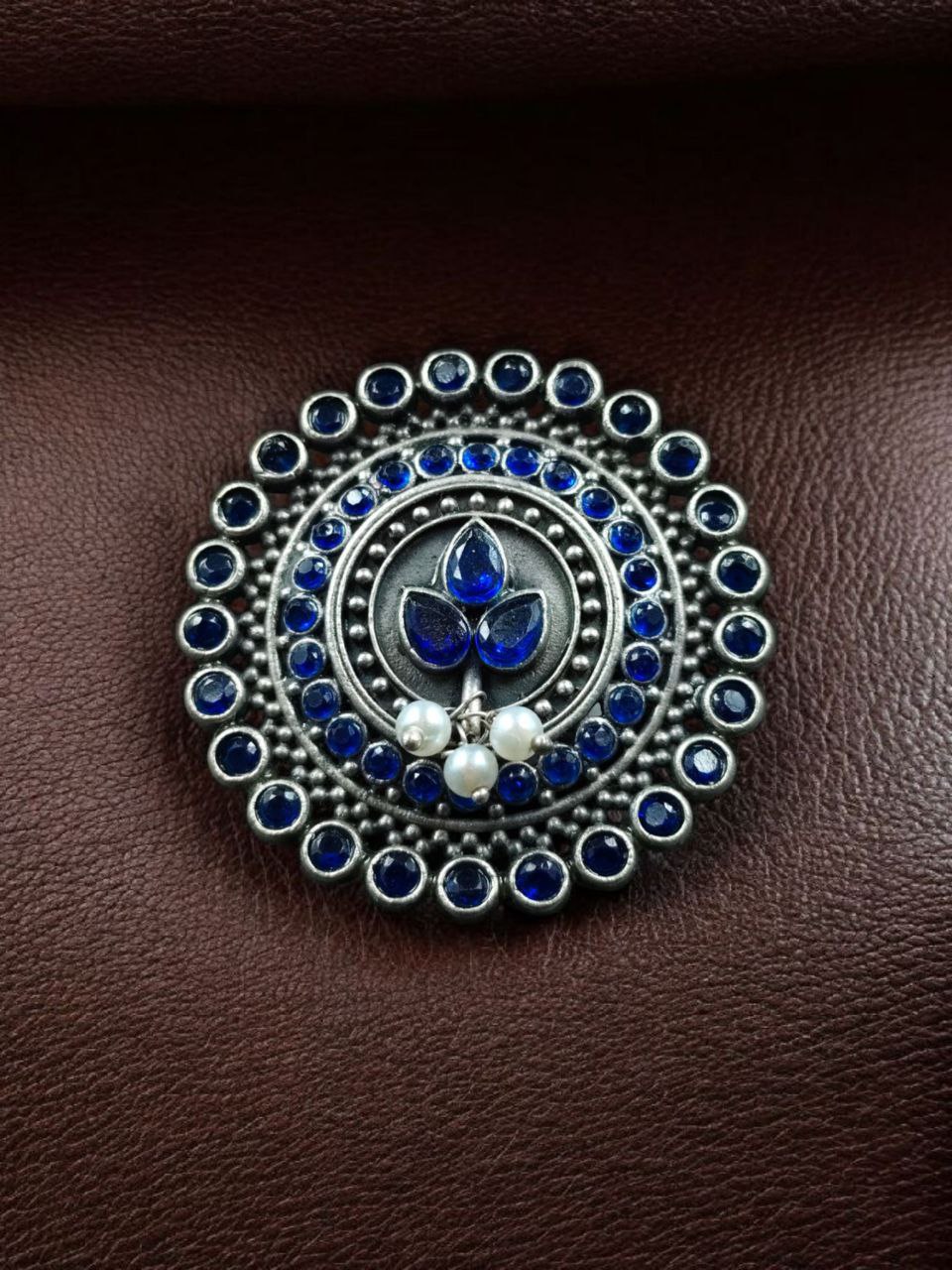 Traditional Pearl & Stone Work Oxidized Adjustable Ring | Vintage Look Ethnic Perfect Jewelry For Girls 8 Oxidized adjustable ring with pearl and stone detailing in traditional vintage design.