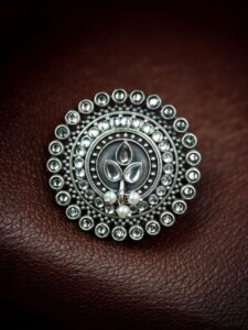 Traditional Pearl & Stone Work Oxidized Adjustable Ring | Vintage Look Ethnic Perfect Jewelry For Girls - color: "White"