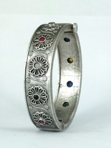 Stylish Traditional Flower Kada | Silver Plated Openable Ethnic Bangle - color: "Multi"