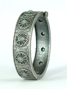 Stylish Traditional Flower Kada | Silver Plated Openable Ethnic Bangle - color: "Mint"