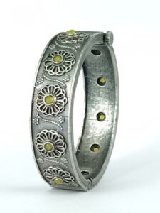 Stylish Traditional Flower Kada | Silver Plated Openable Ethnic Bangle - color: "Yellow"