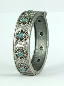 Stylish Traditional Flower Kada | Silver Plated Openable Ethnic Bangle - color: "Aqua"