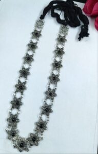 Handcrafted Flower Necklace | German Silver Ethnic Thread Jewelry - color: "Black"