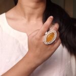 Beautiful Gold Plated Adjustable Ring | Monalisa Stone & Pearl Work Jewelry For Women