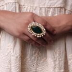 Bulk 136 Beautiful Gold Plated Adjustable Ring | Monalisa Stone & Pearl Work Jewelry For Women - "Green"