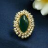 Gold plated adjustable Monalisa stone ring with pearl work