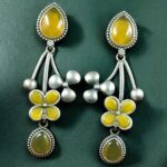 Bulk 120 Beautiful Oxidized Flower Earring | Silver Replica Ethnic Stone Work Dangler Jewelry for Girls - "Yellow"