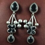 Bulk 112 Beautiful Oxidized Flower Earring | Silver Replica Ethnic Stone Work Dangler Jewelry for Girls - "Black"
