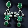 Beautiful Oxidized Flower Earring | Silver Replica Ethnic Stone Work Dangler Jewelry for Girls 11 Oxidized silver replica flower dangler earrings with stone work