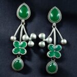 Bulk 114 Beautiful Oxidized Flower Earring | Silver Replica Ethnic Stone Work Dangler Jewelry for Girls - "Green"