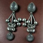 Bulk 118 Beautiful Oxidized Flower Earring | Silver Replica Ethnic Stone Work Dangler Jewelry for Girls - "Grey"