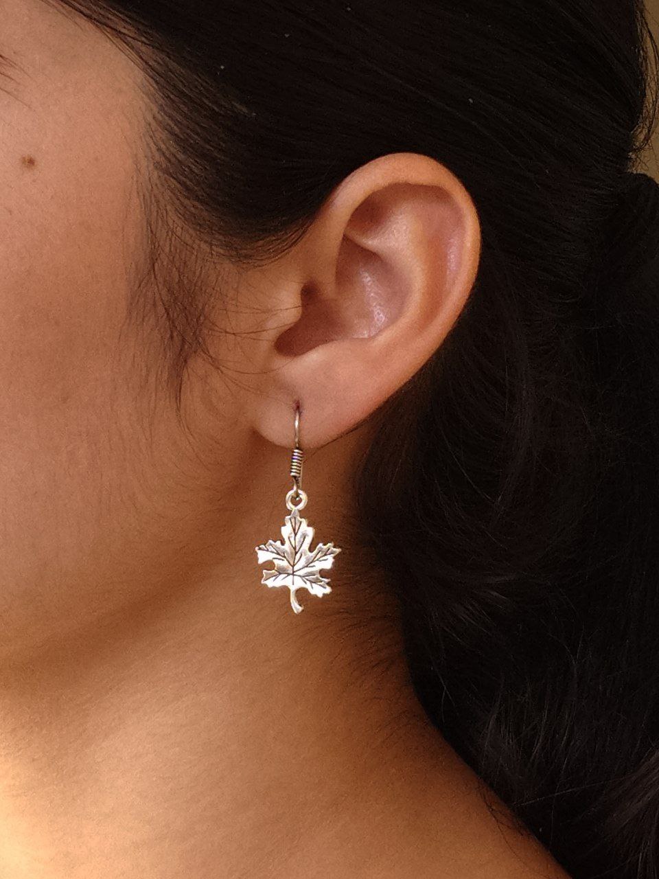 Trendy German Silver Leaf Earrings | Dangler Hook Style Everyday Perfect Jewelry For Girls 1 German silver leaf earrings for daily wear.