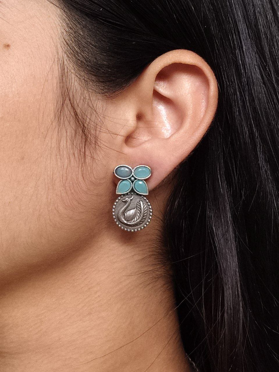 Beautiful Peacock Choker Necklace Set | Stone Work Silver Touch Ethnic Wear Jewelry 5 Peacock choker necklace set for women.