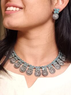 Peacock choker necklace set for women.