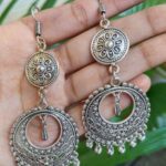 Elegant German Silver Chandbali Hook Dangler Earrings for Women with Traditional Design