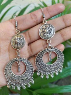 Elegant German Silver Chandbali Hook Dangler Earrings for Women with Traditional Design