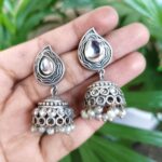 Bulk 94 Elegant Silver Plated Jhumki Dangler Earrings with Beautiful Stone and Pearl Work Design - "White"