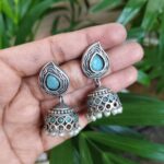 Bulk 100 Elegant Silver Plated Jhumki Dangler Earrings with Beautiful Stone and Pearl Work Design - "Mint"