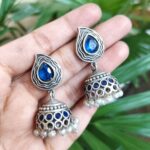 Elegant Silver Plated Jhumki Dangler Earrings with Beautiful Stone and Pearl Work Design