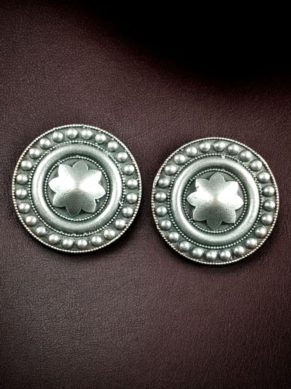 Elegant Round Stud Earrings | Oxidized Silver Replica Jewelry Perfect Gift for Girls 4 Oxidized silver replica round stud earrings for women