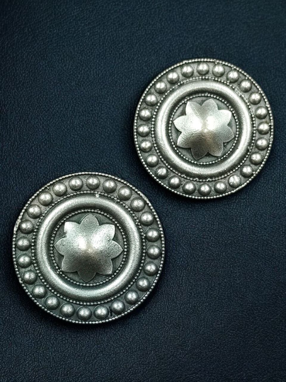 Elegant Round Stud Earrings | Oxidized Silver Replica Jewelry Perfect Gift for Girls 3 Oxidized silver replica round stud earrings for women