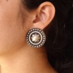 Elegant Round Stud Earrings | Oxidized Silver Replica Jewelry Perfect Gift for Girls