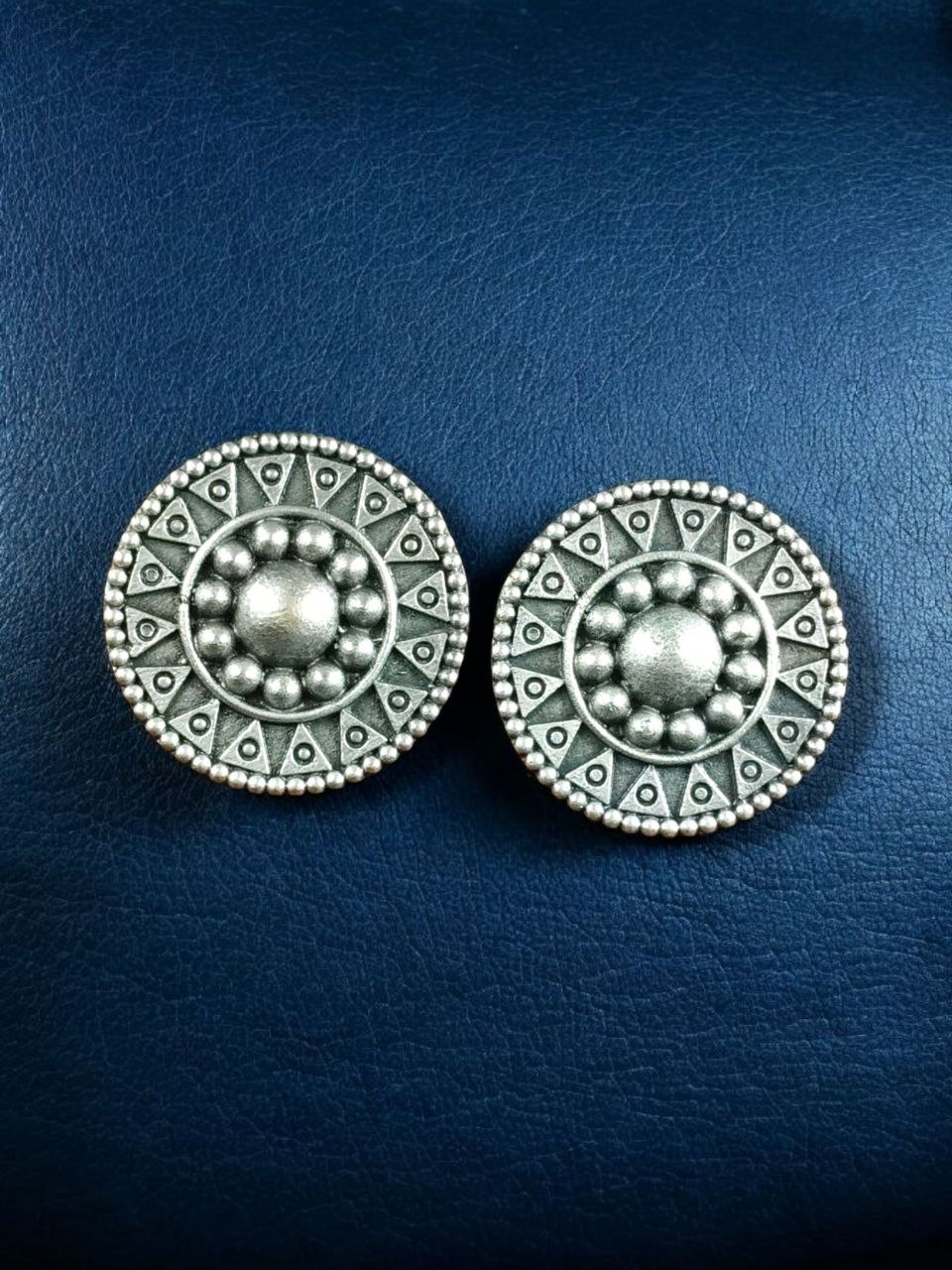 Beautiful Oxidized Silver Replica Round Stud Earrings | Handmade Best Jewelry 2 Handmade oxidized silver replica round stud earrings for women