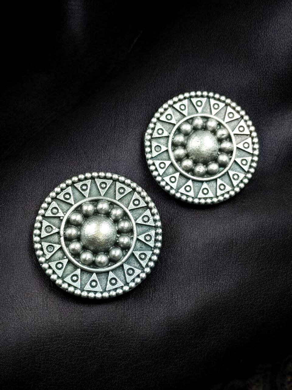 Beautiful Oxidized Silver Replica Round Stud Earrings | Handmade Best Jewelry 5 Handmade oxidized silver replica round stud earrings for women