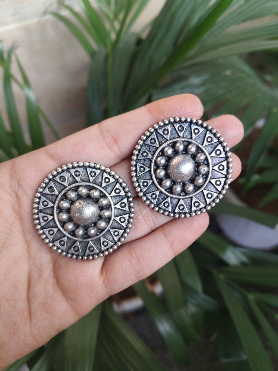Beautiful Oxidized Silver Replica Round Stud Earrings | Handmade Best Jewelry 4 Handmade oxidized silver replica round stud earrings for women
