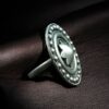 Oxidized silver round adjustable ring for women