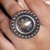 Oxidized silver round adjustable ring for women