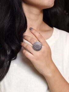 Beautiful Heart Design Ring | Oxidized Silver Replica Jewelry for Everyday Wear
