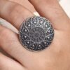 Oxidized silver heart design adjustable ring for women
