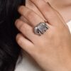 Oxidized silver adjustable elephant design ring for women