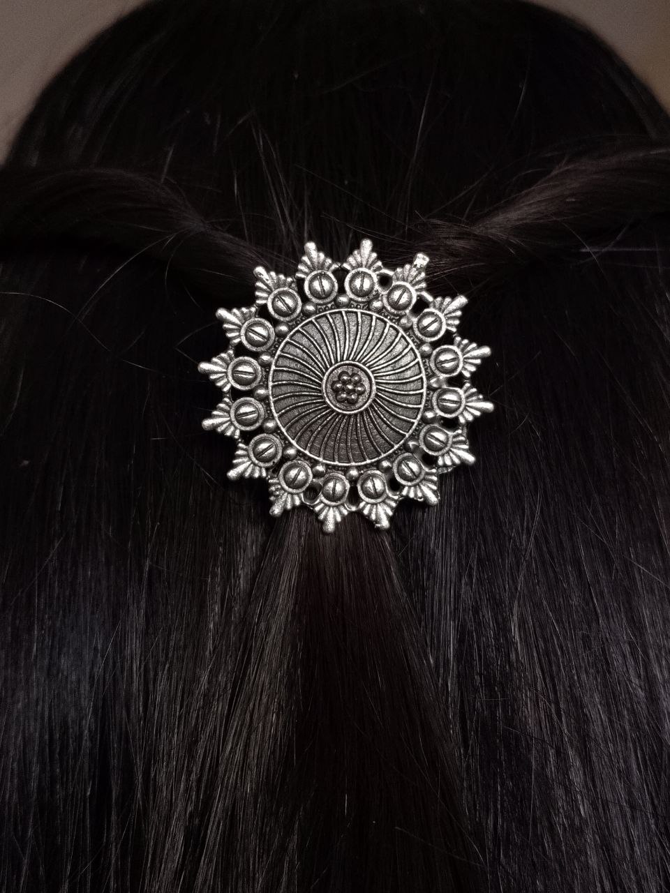 Handcrafted Oxidized Hair Pin | Unique Ethnic Silver Replica Jewelry Design 4 Handcrafted oxidized silver replica ethnic design hair pin