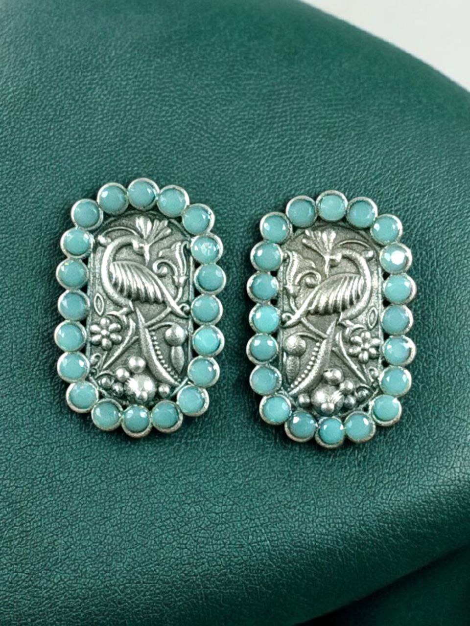 Beautiful Peacock Stud Earrings | Silver Replica Oxidized Stone Jewelry for Daily Wear 12 Oxidized peacock stud earrings silver plated stone jewelry